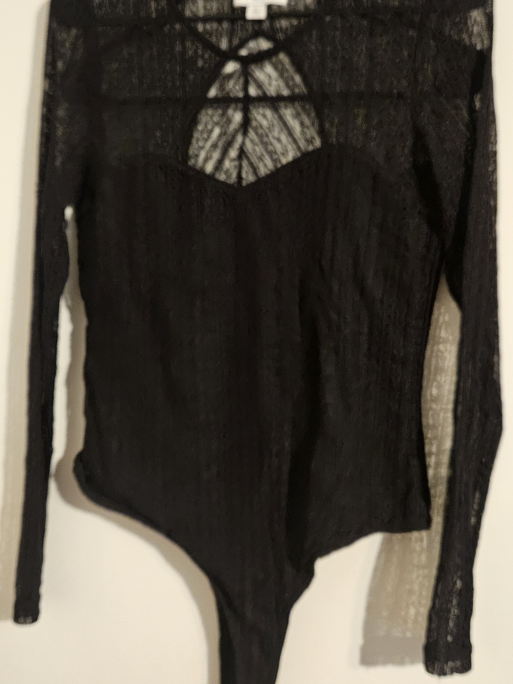 Black Lace Long-Sleeve Bodysuit with Keyhole Detail